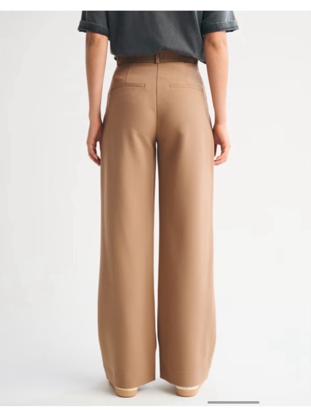 Abercrombie Sloane Tailored High Waisted Wide Leg Trousers Neutral Preppy Office - Picture 2 of 8